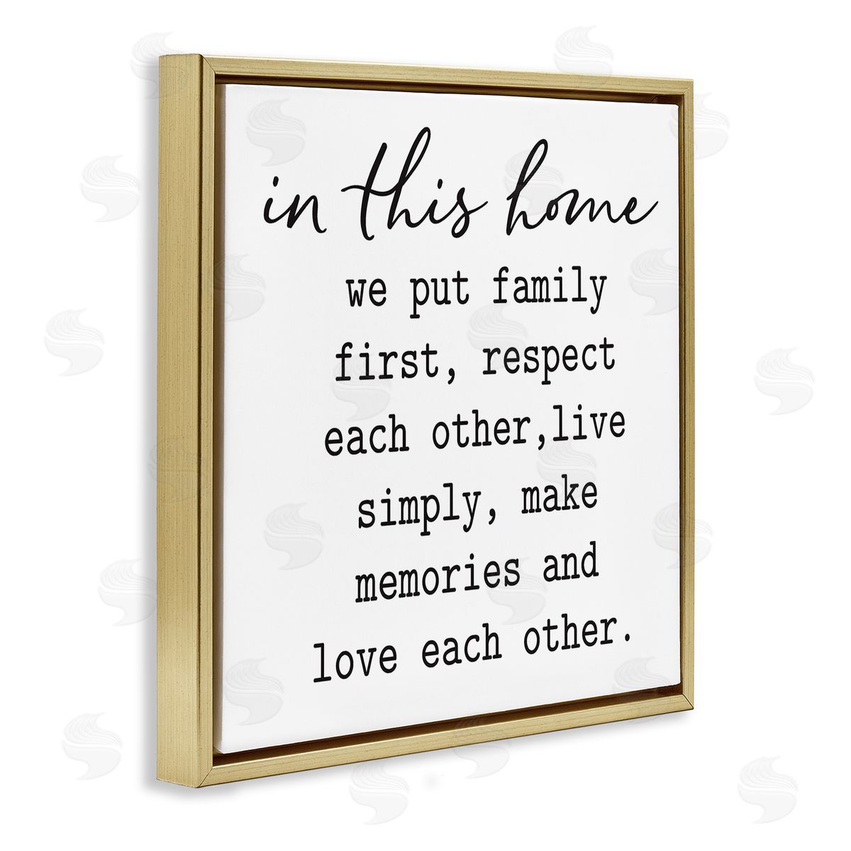 Lettered and Lined In This Home Touching Family Quote Casual Design Gold Floating Frame Canvas Wall Art Print