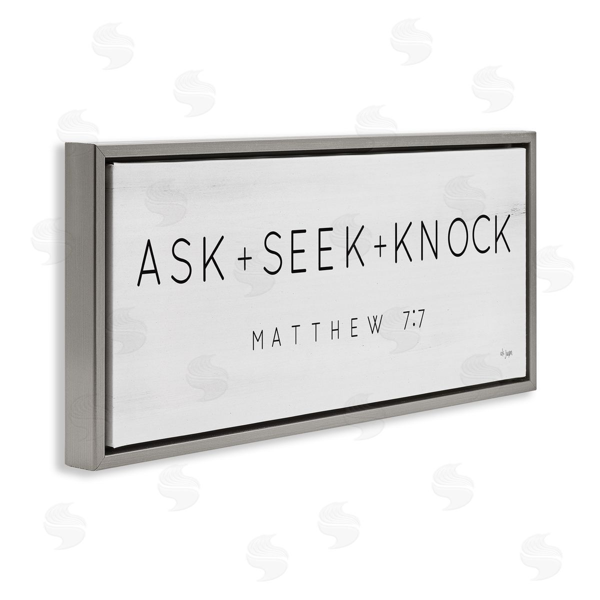 Ask Seek Knock Minimal Scripture Grey Floating Frame Canvas Wall Art, Home Decor by Jaxn Blvd.