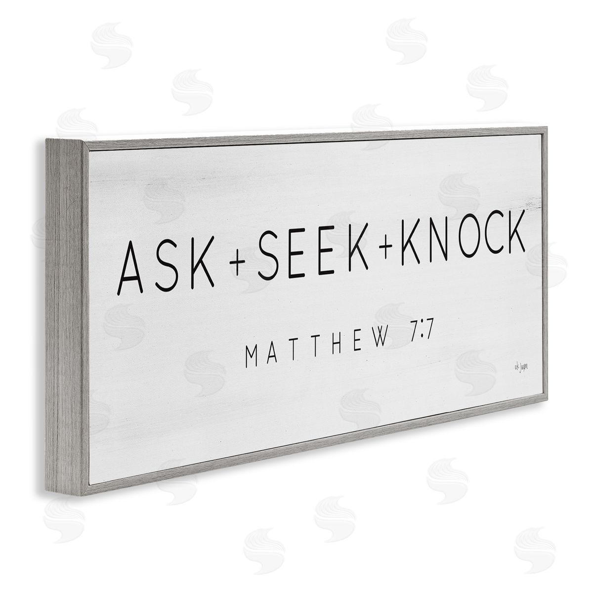 Ask Seek Knock Minimal Scripture Grey Frame Print Wall Art, Home Decor by Jaxn Blvd.