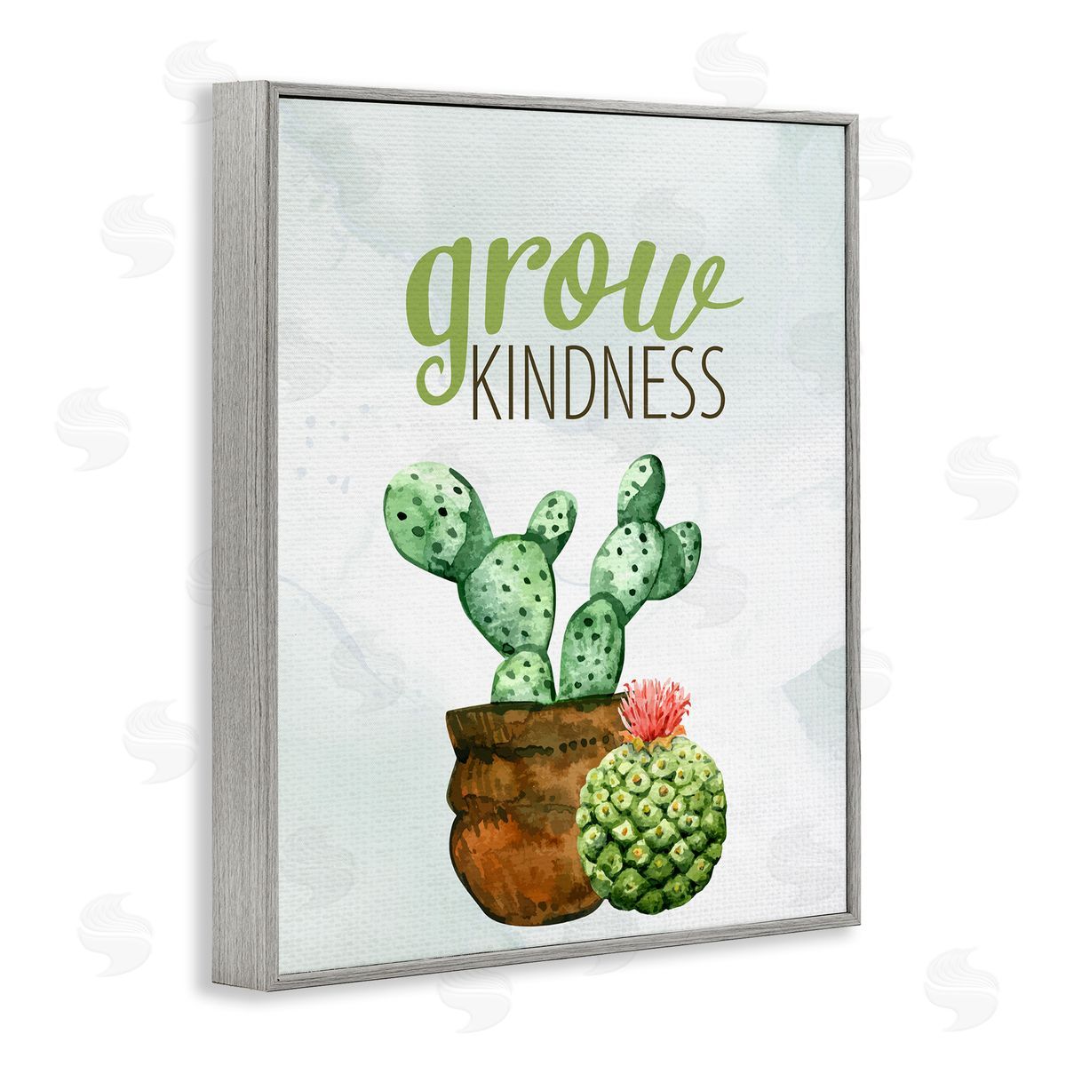 Kim Allen Grow Kindness Calligraphy Phrase Potted Cactus Plants Gray Framed Giclee Wall Art Print
