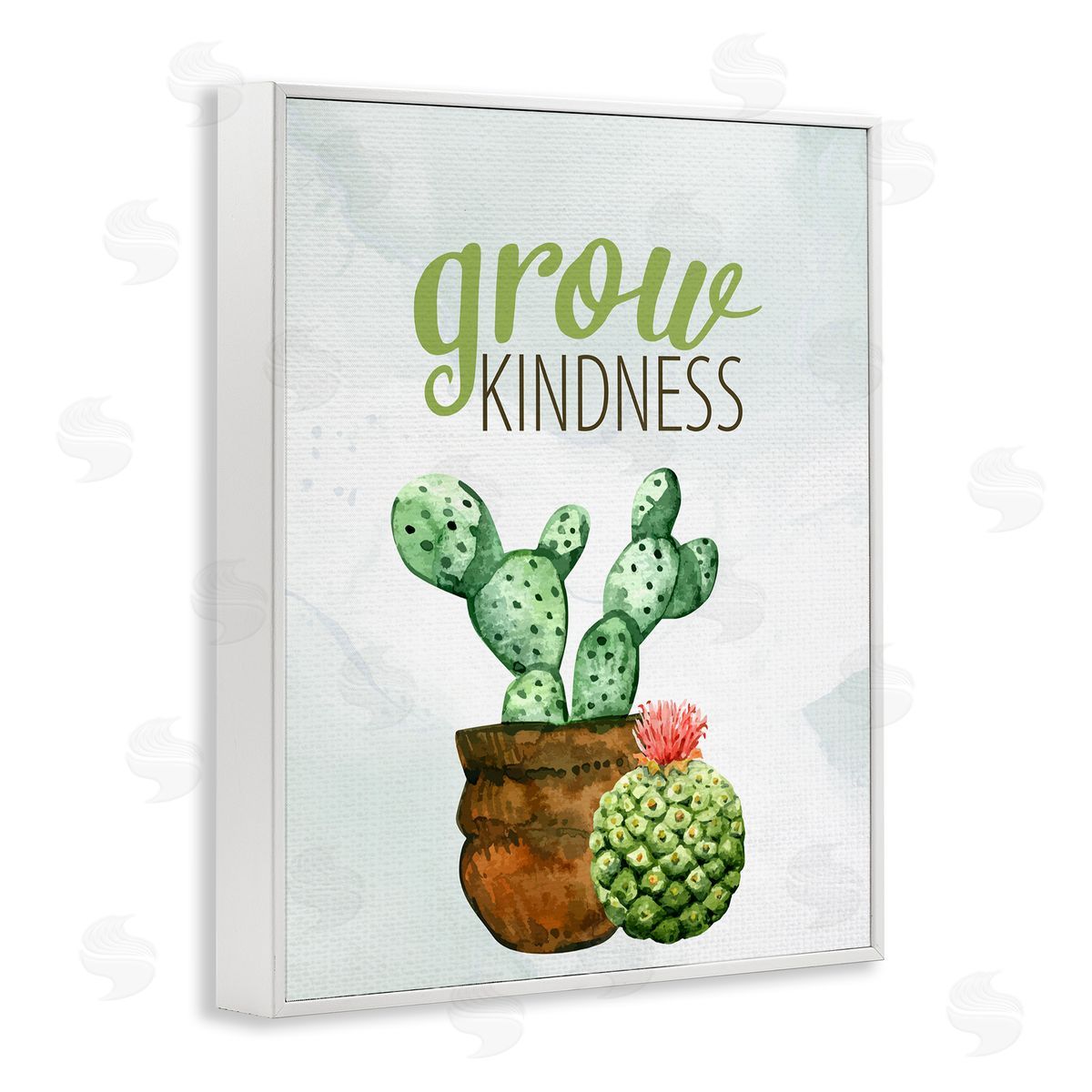 Kim Allen Grow Kindness Calligraphy Phrase Potted Cactus Plants White Framed Giclee Wall Art Print