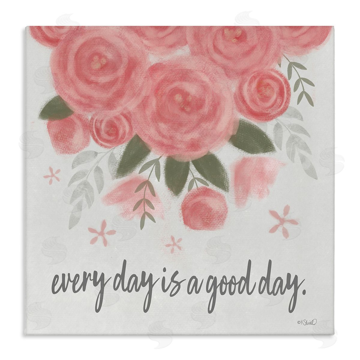Kate Sherrill Uplifting Pink Roses Flower Blossom Pattern Phrase  Stretched Canvas Wall Art Print