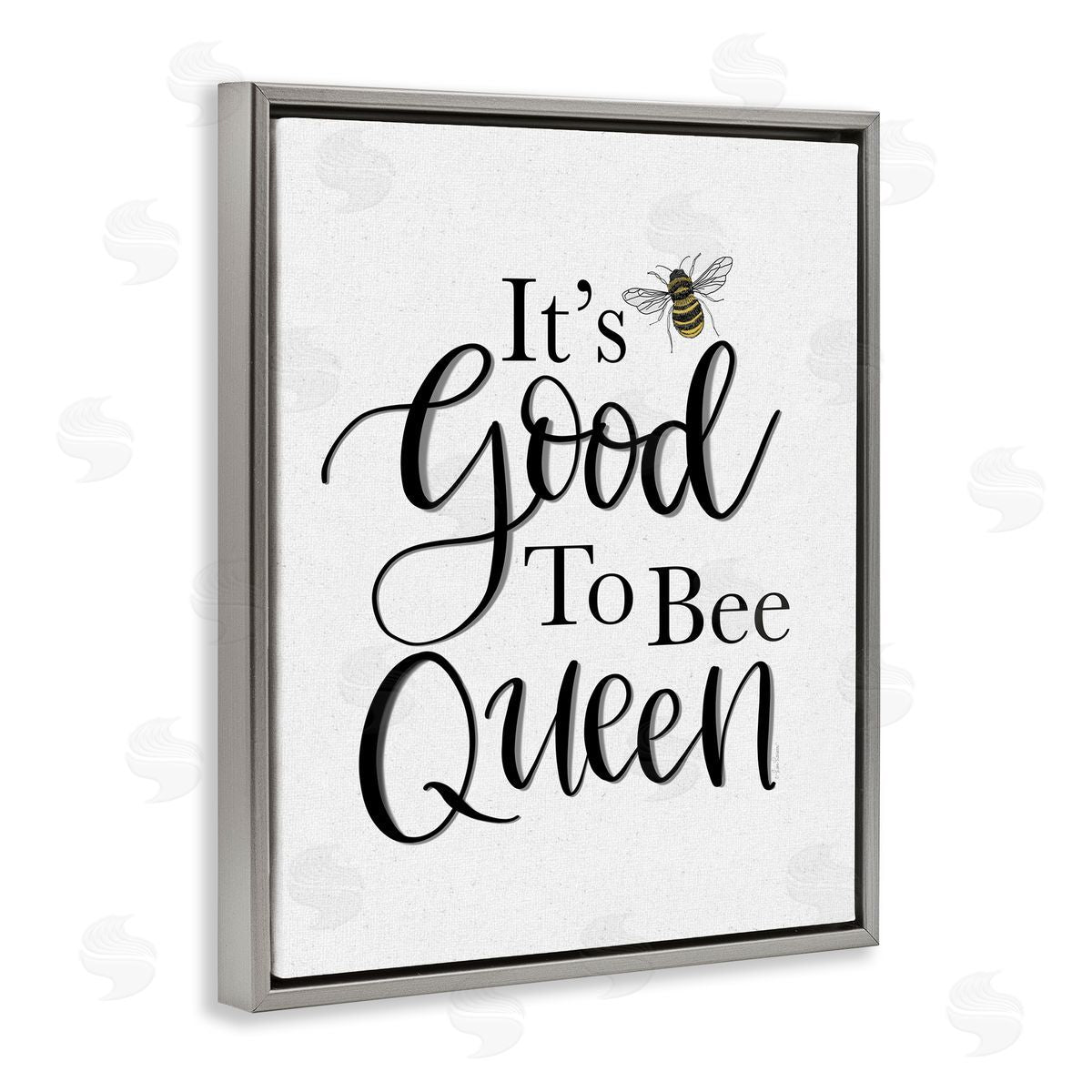 Lisa Larson Good To Bee Queen Bumble Insect Phrase Gray Floating Frame Canvas Wall Art Print