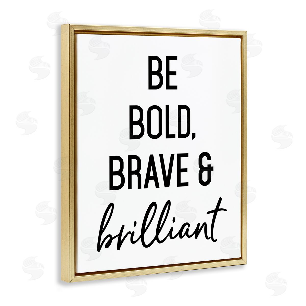 Lettered and Lined Be Bold & Brave Casual Encouraging Saying  Gold Floating Frame Canvas Wall Art Print