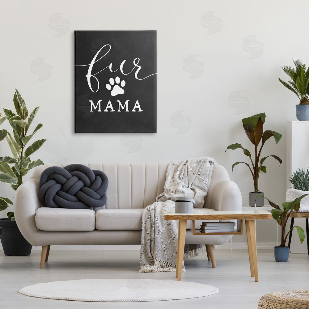 Lettered and Lined Fur Mama Animal Mom Paw Print Symbol Canvas Wall Art Print in Room