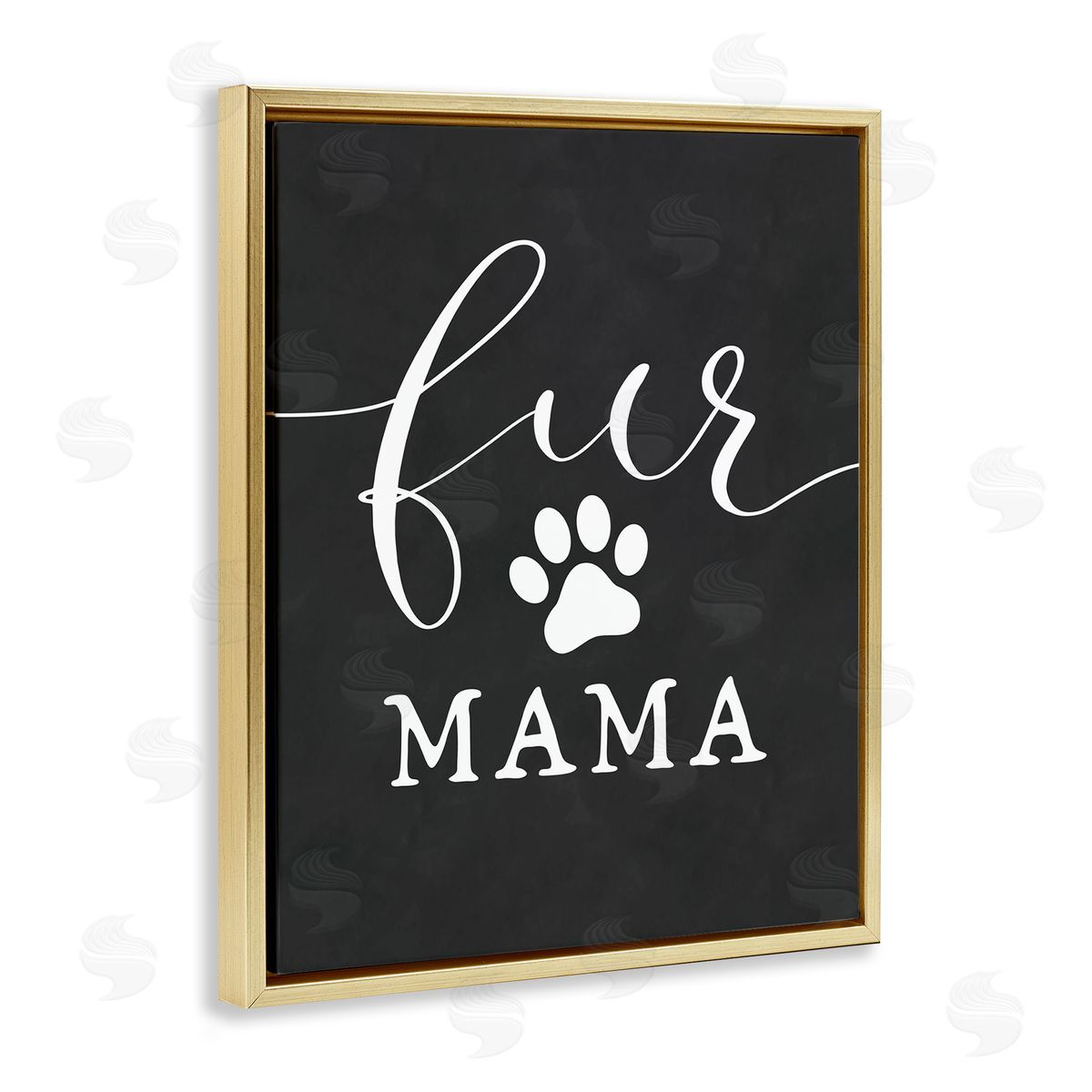 Lettered and Lined Fur Mama Animal Mom Paw Print Symbol Gold Floating Frame Canvas Wall Art Print