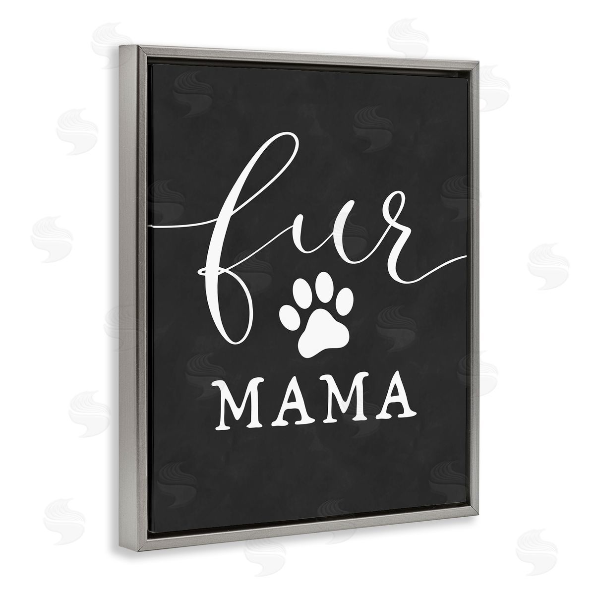 Lettered and Lined Fur Mama Animal Mom Paw Print Symbol Gray Floating Frame Canvas Wall Art Print