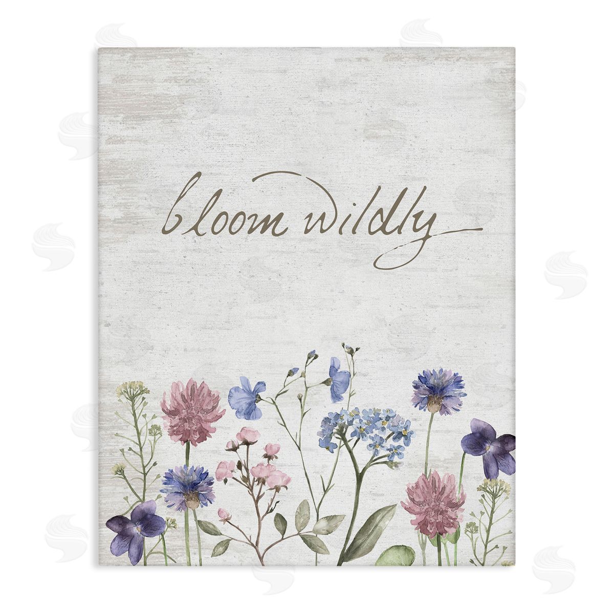 Lettered and Lined Bloom Wildly Flower Blossoms Botanicals Rustic Stretched Canvas Wall Art Print