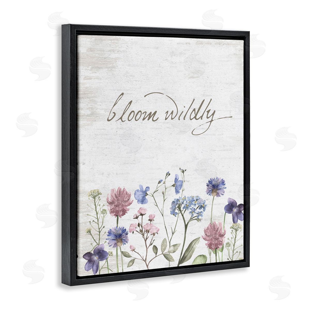 Lettered and Lined Bloom Wildly Flower Blossoms Botanicals Rustic Black Floating Frame Canvas Wall Art Print