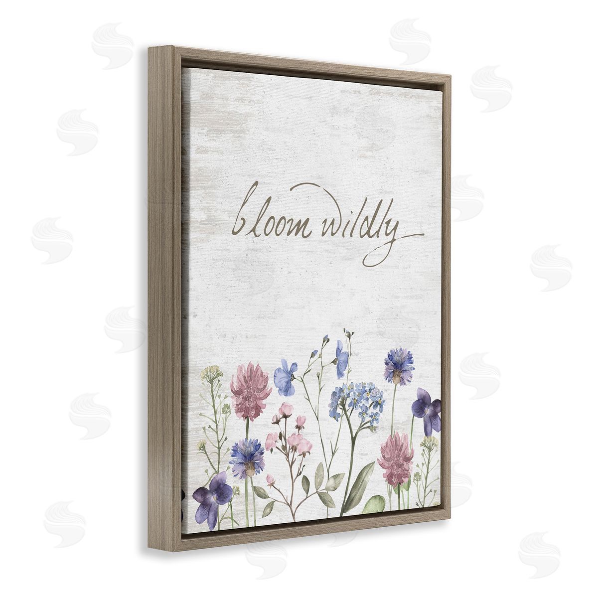 Lettered and Lined Bloom Wildly Flower Blossoms Botanicals Rustic Brown Floating Frame Canvas Wall Art Print