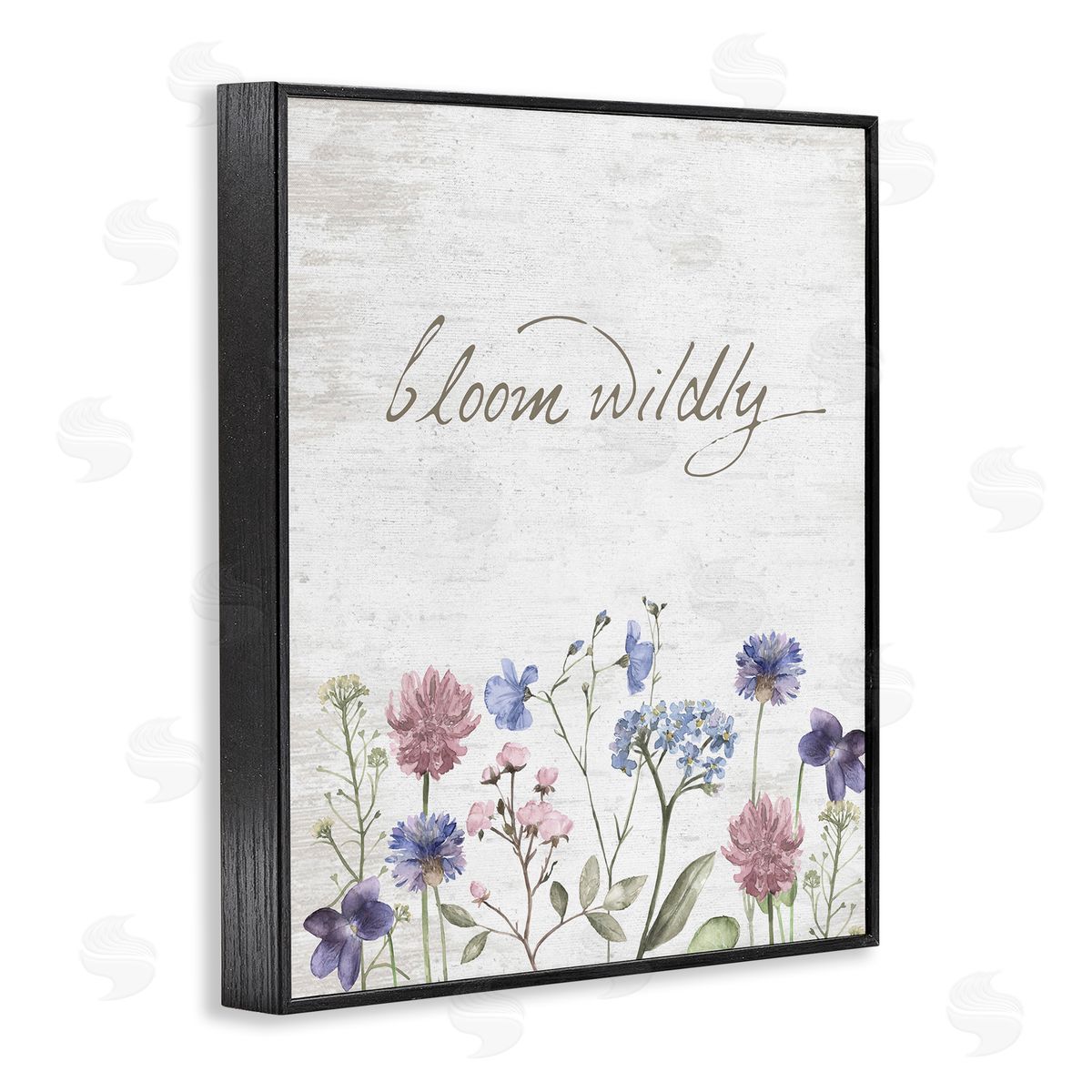 Lettered and Lined Bloom Wildly Flower Blossoms Botanicals Rustic Black Framed Giclee Wall Art Print