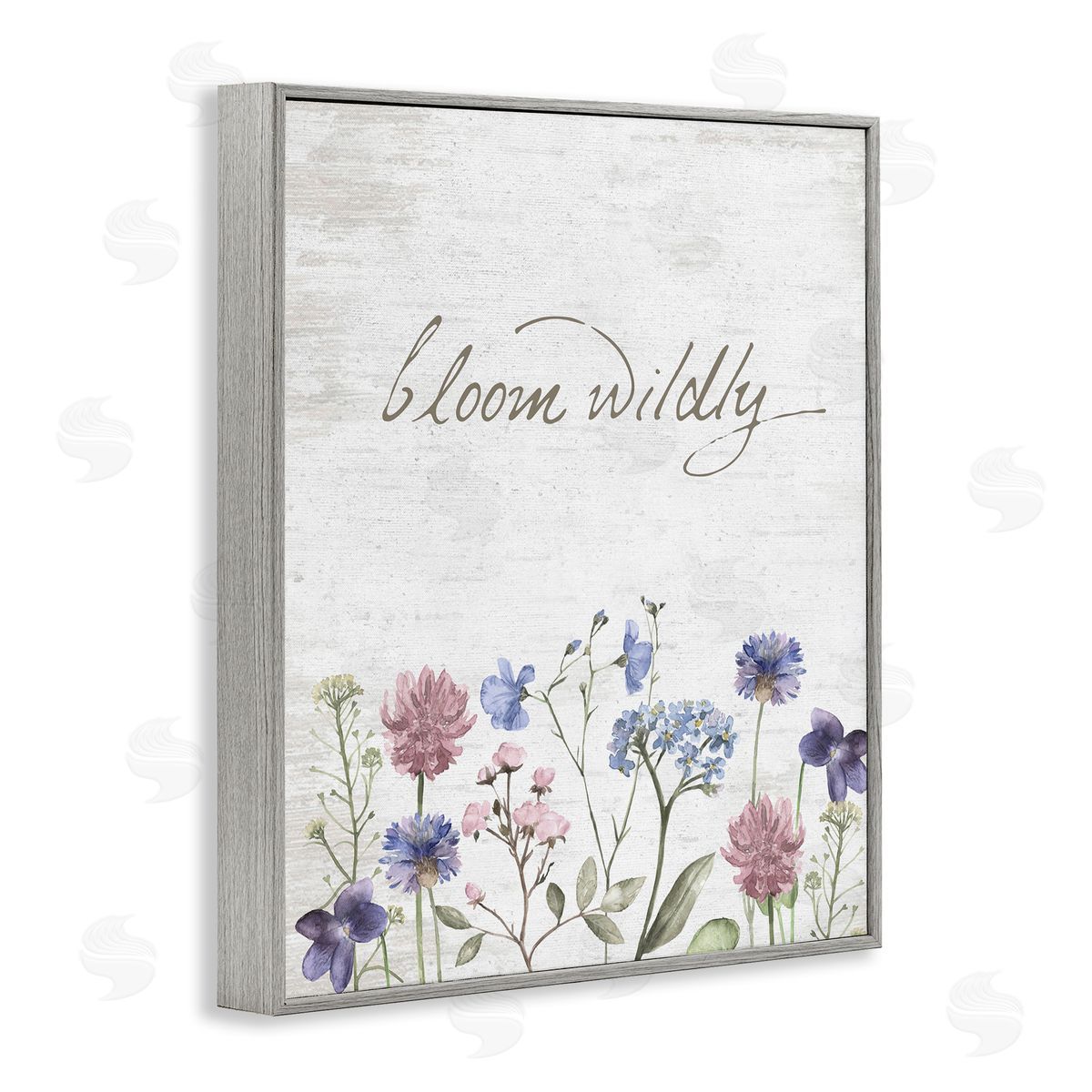 Lettered and Lined Bloom Wildly Flower Blossoms Botanicals Rustic Gray Framed Giclee Wall Art Print