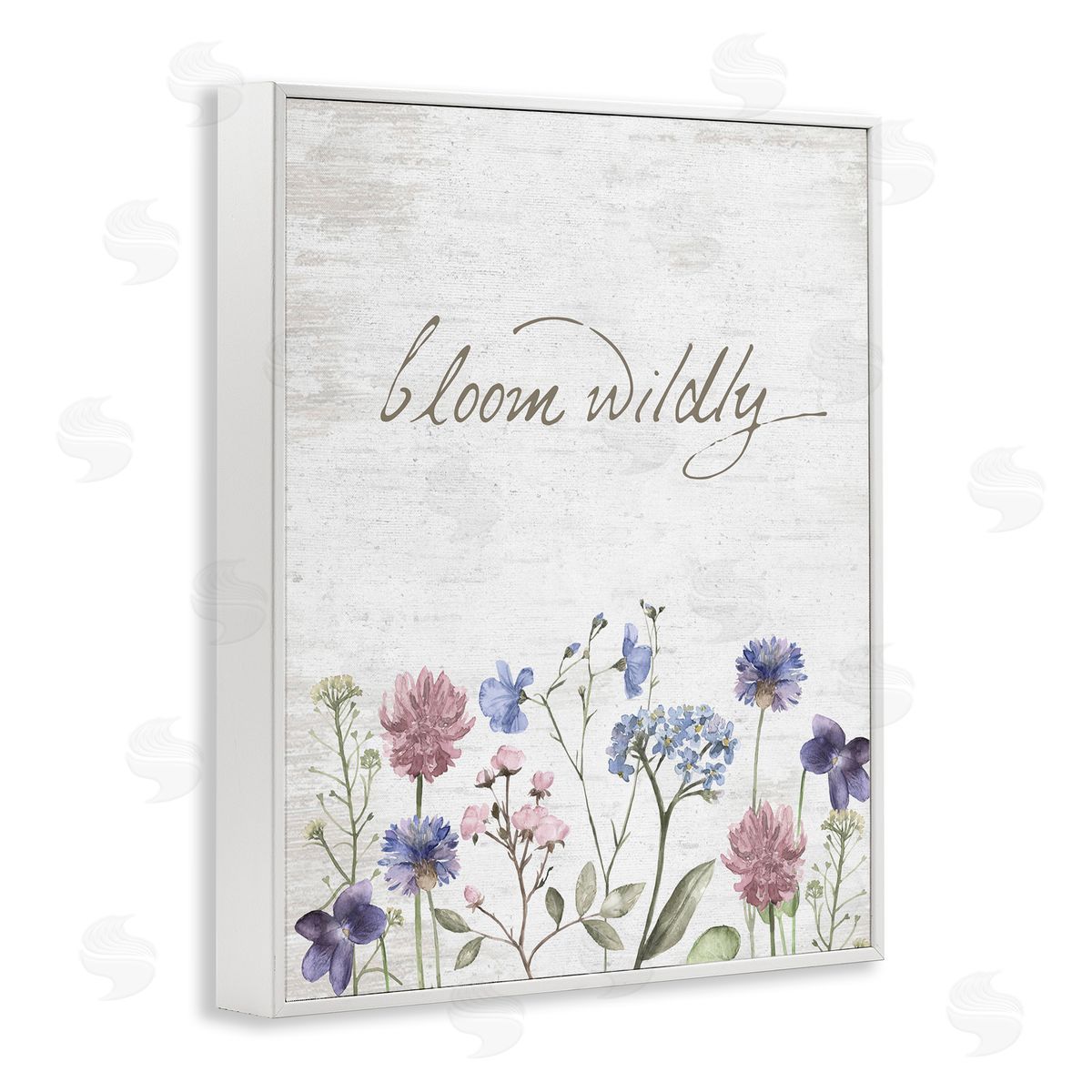 Lettered and Lined Bloom Wildly Flower Blossoms Botanicals Rustic White Framed Giclee Wall Art Print