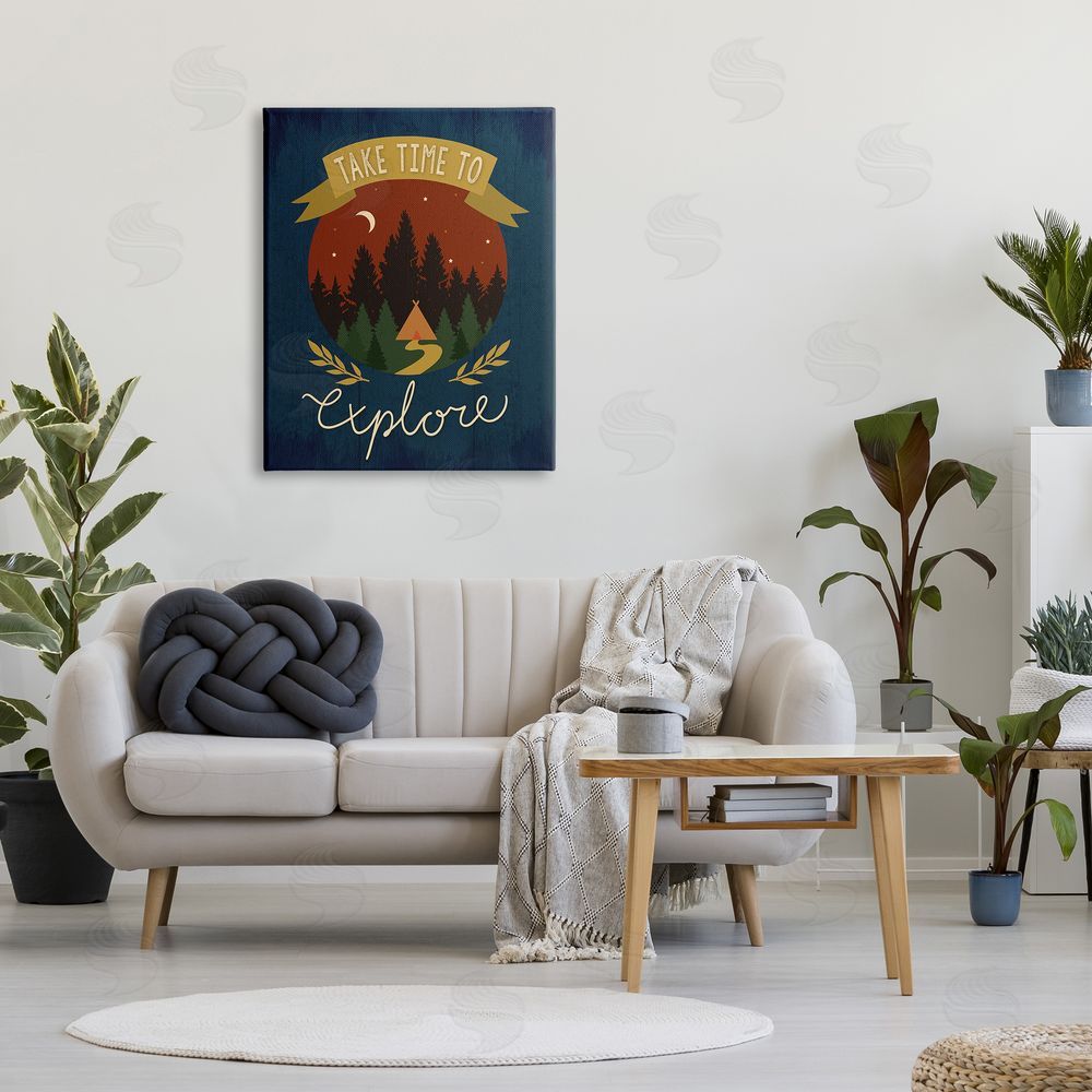 Louise Allens Time To Explore Woodland Adventure Nighttime Scene Canvas Wall Art Print in Room