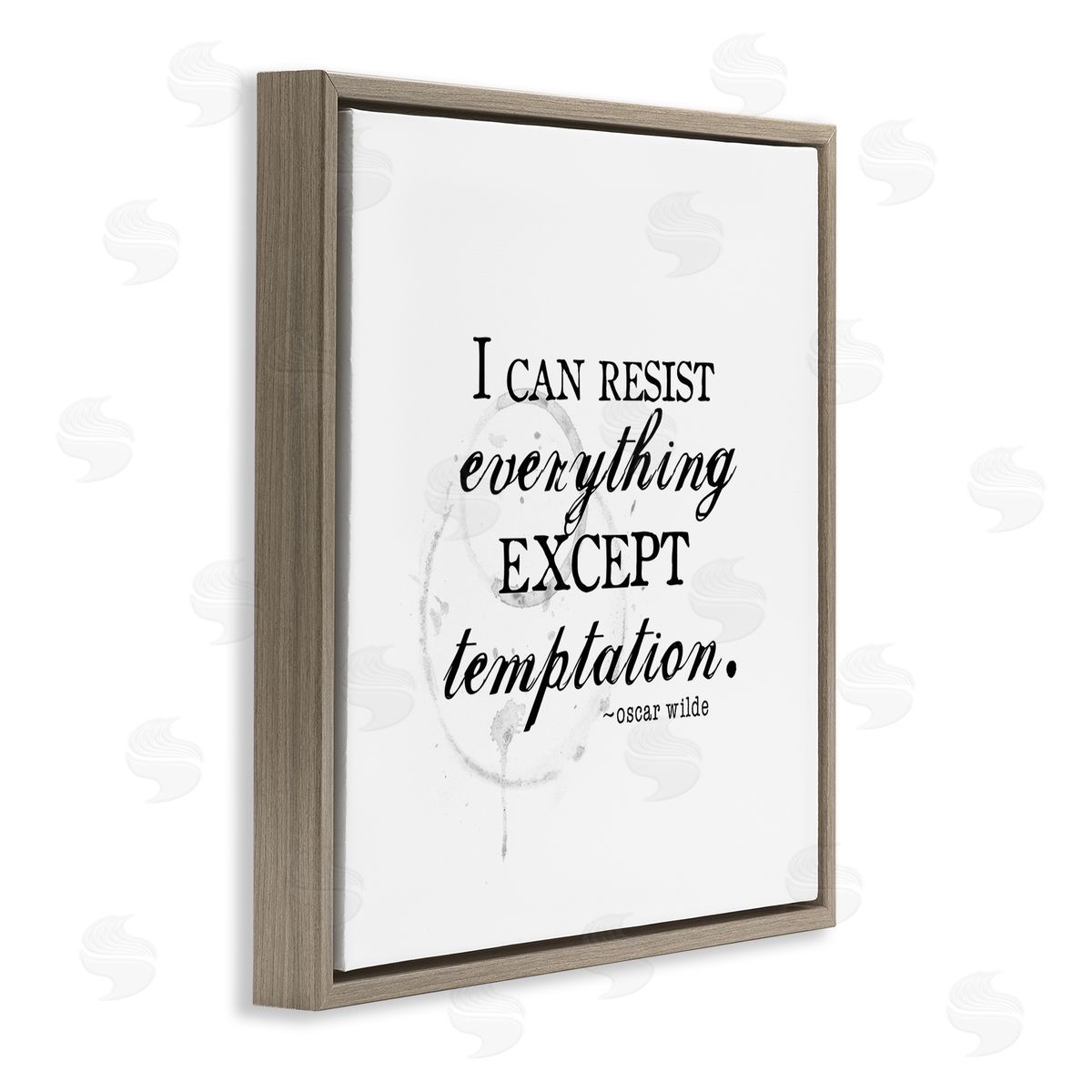 J. Weiss Resist Temptation Oscar Wilde Quote Vintage Stain Motif Brown Floating Frame Canvas Wall Art Print