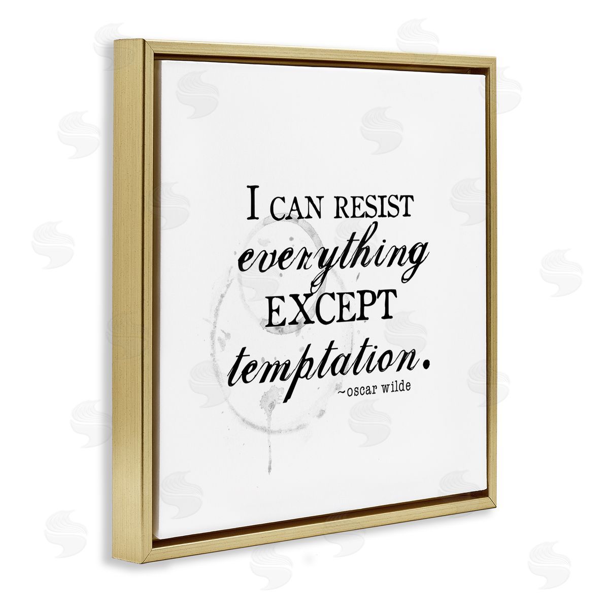J. Weiss Resist Temptation Oscar Wilde Quote Vintage Stain Motif Gold Floating Frame Canvas Wall Art Print