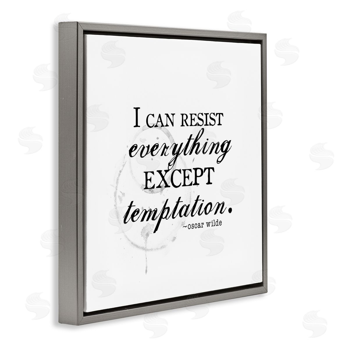 J. Weiss Resist Temptation Oscar Wilde Quote Vintage Stain Motif Gray Floating Frame Canvas Wall Art Print