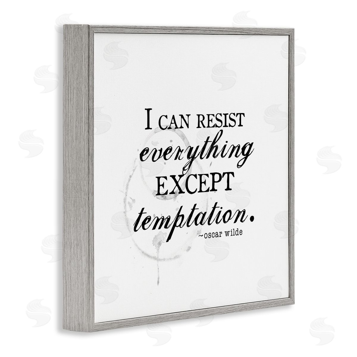 J. Weiss Resist Temptation Oscar Wilde Quote Vintage Stain Motif Gray Framed Glicee Wall Art Print