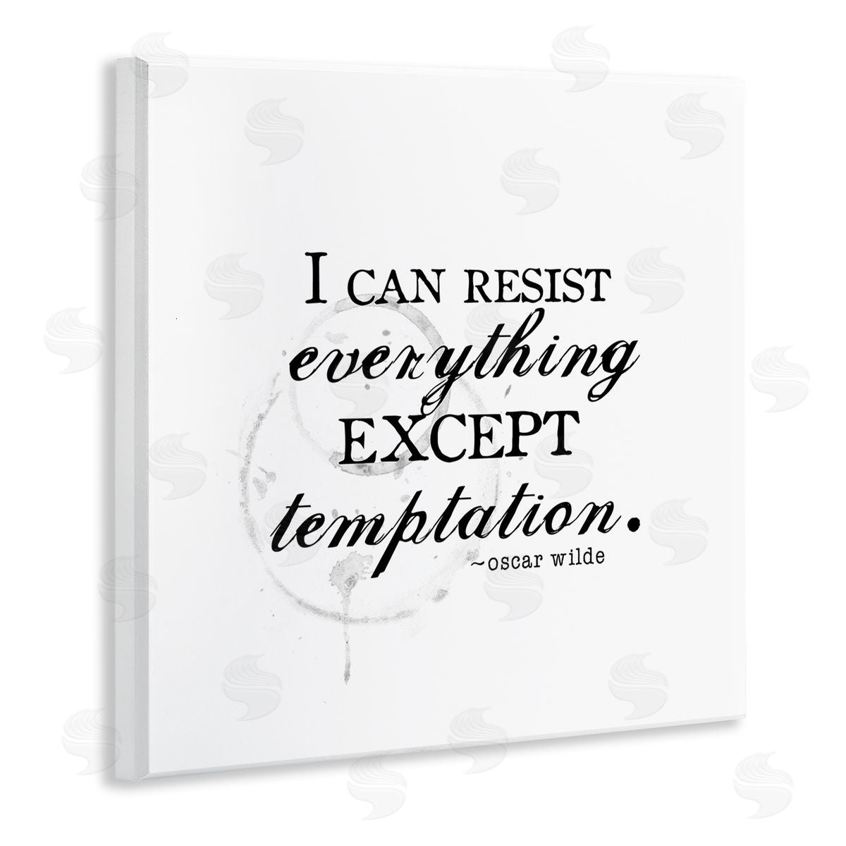 J. Weiss Resist Temptation Oscar Wilde Quote Vintage Stain Motif Wooden Wall Plaque Art Print