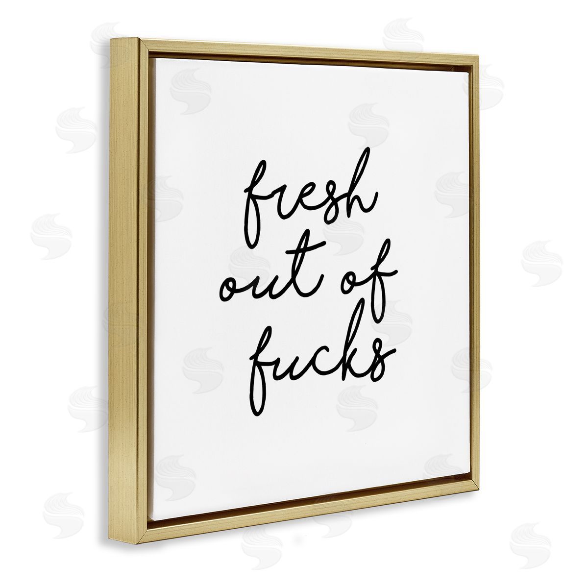 J. Weiss Fresh Out Of F*** Humorous Cursive Calligraphy  Gold Floating Frame Canvas Wall Art Print