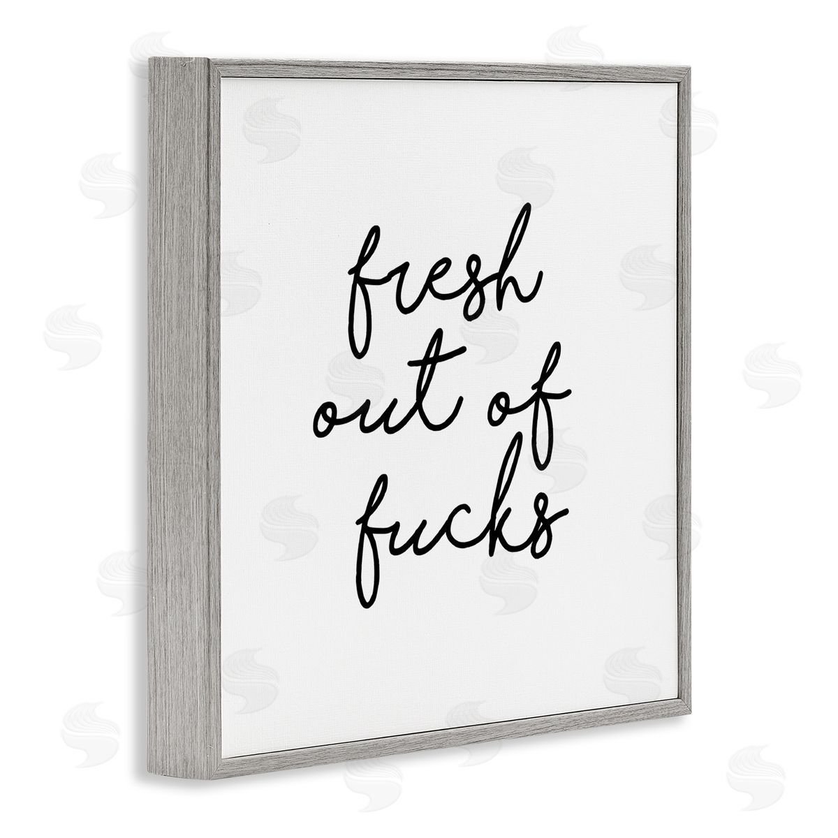 J. Weiss Fresh Out Of F*** Humorous Cursive Calligraphy  Gray Framed Glicee Wall Art Print