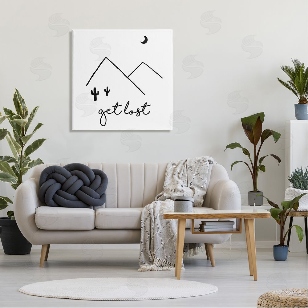 J. Weiss Get Lost Desert Adventure Scene Minimal Line Doodle Canvas Wall Art in Room