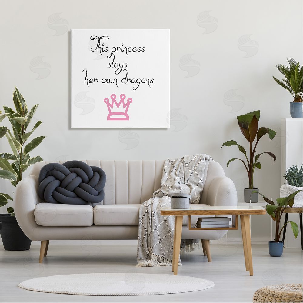 J. Weiss Motivational Princess Quote Girl Power Pink Crown Canvas Wall Art in Room