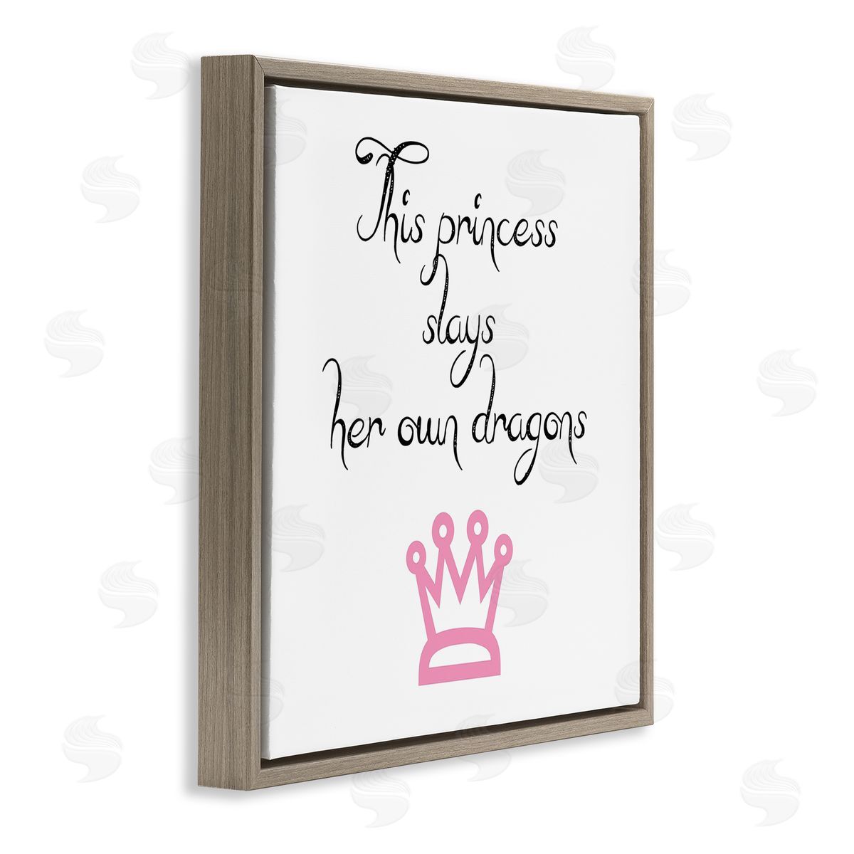 J. Weiss Motivational Princess Quote Girl Power Pink Crown Brown Floating Frame Canvas Wall Art Print