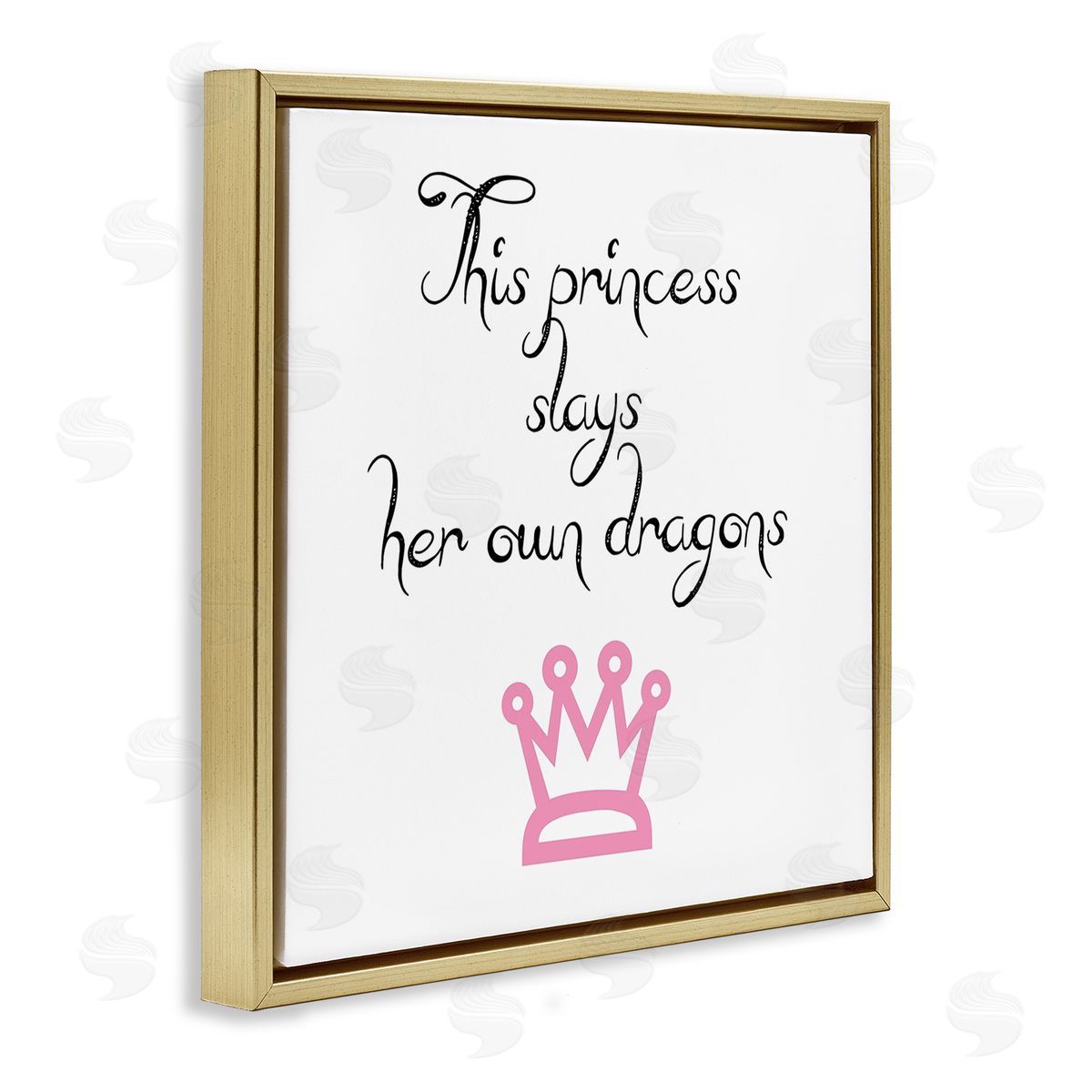 J. Weiss Motivational Princess Quote Girl Power Pink Crown Gold Floating Frame Canvas Wall Art Print