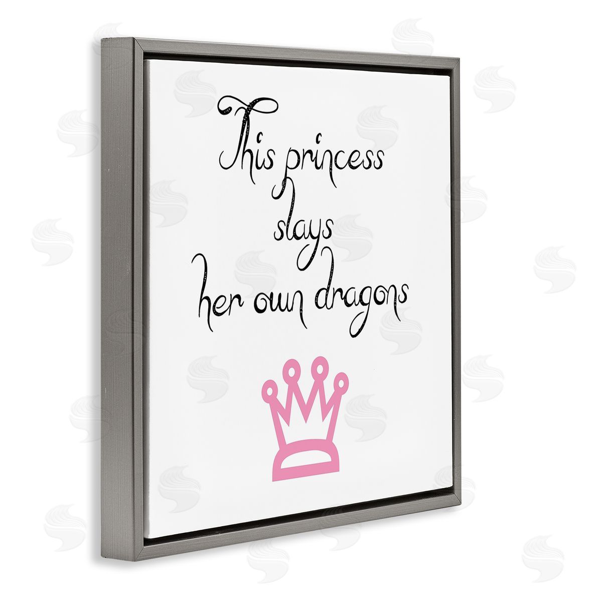 J. Weiss Motivational Princess Quote Girl Power Pink Crown Gray Floating Frame Canvas Wall Art Print