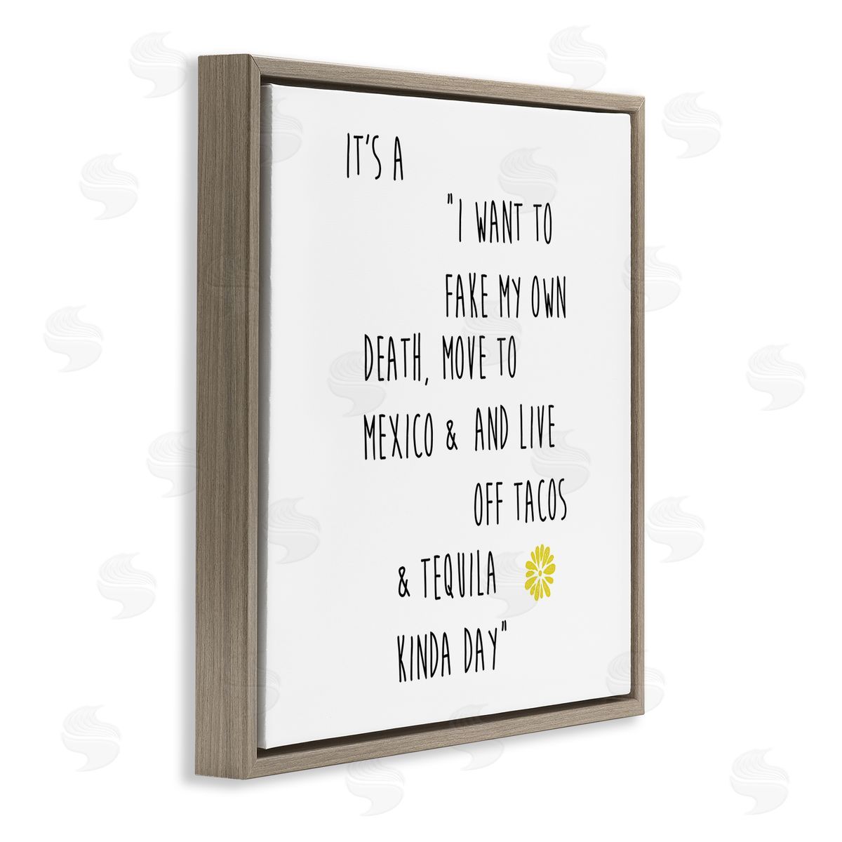 J. Weiss Moving to Mexico Humorous Typography Phrase Yellow Accent Brown Floating Frame Canvas Wall Art Print