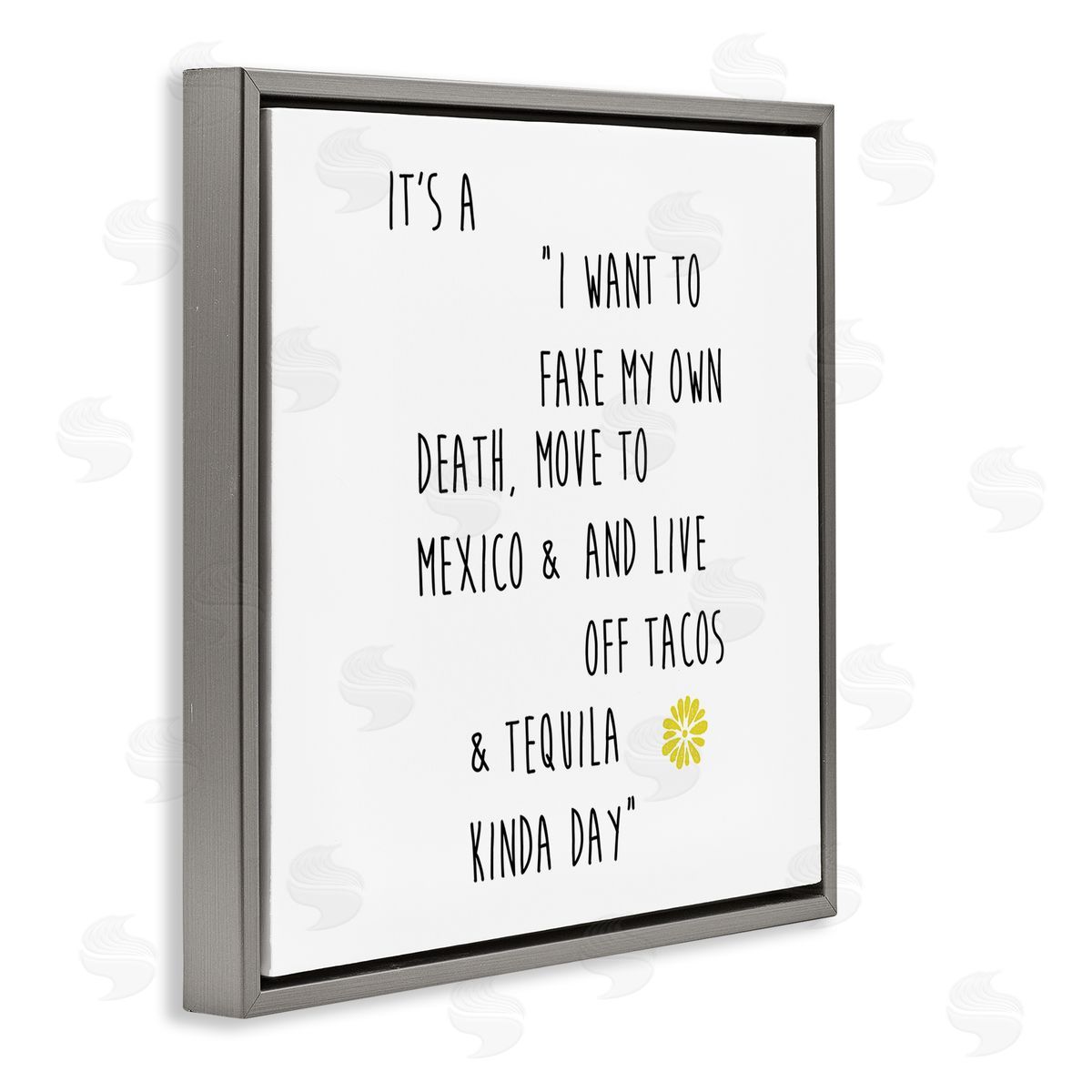 J. Weiss Moving to Mexico Humorous Typography Phrase Yellow Accent Gray Floating Frame Canvas Wall Art Print