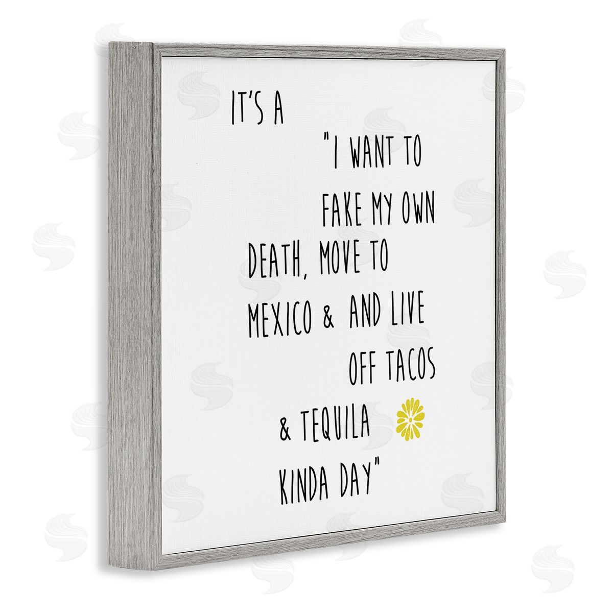 J. Weiss Moving to Mexico Humorous Typography Phrase Yellow Accent Gray Framed Glicee Wall Art Print