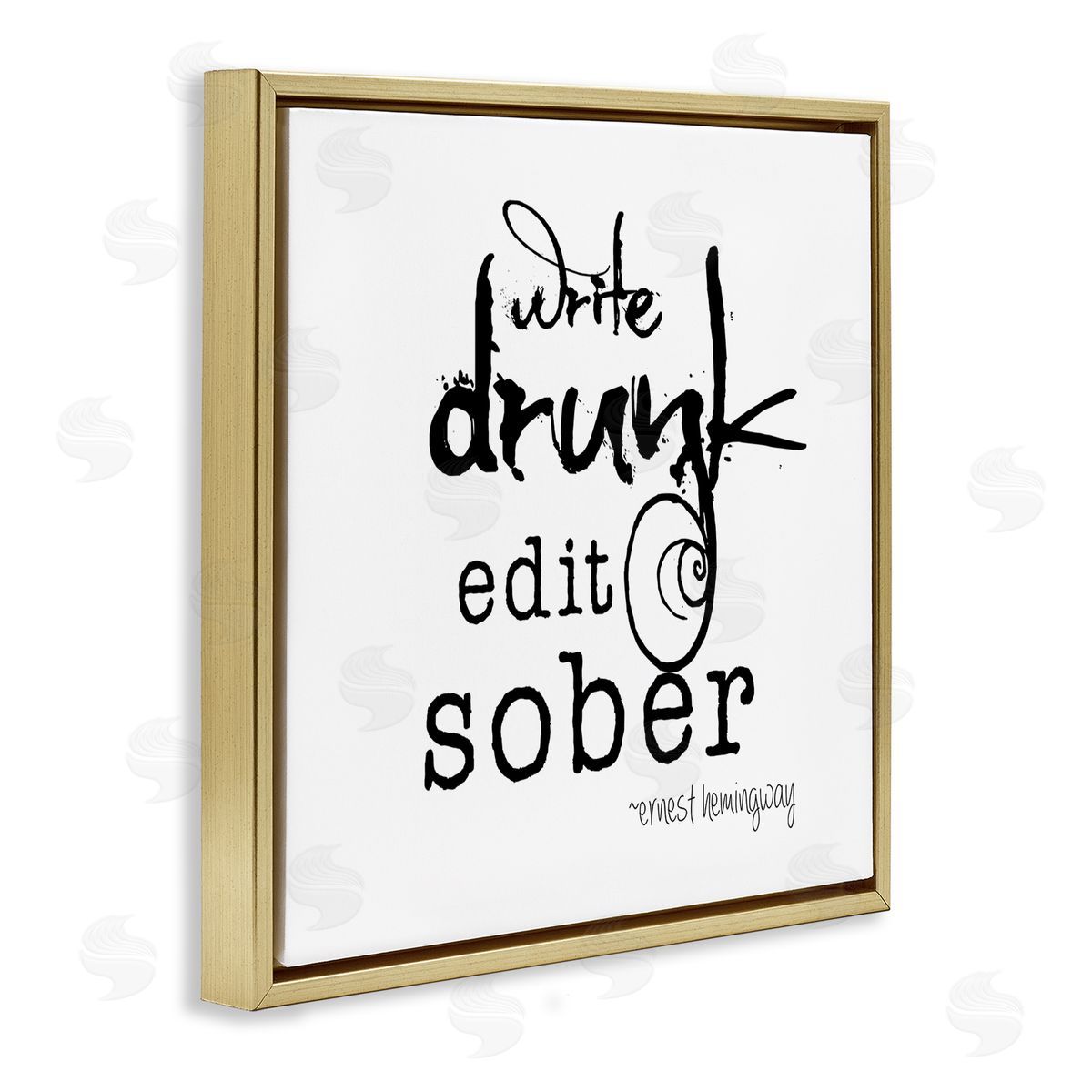 J. Weiss Write Drunk Edit Sober Bold Hemingway Quote  Gold Floating Frame Canvas Wall Art Print