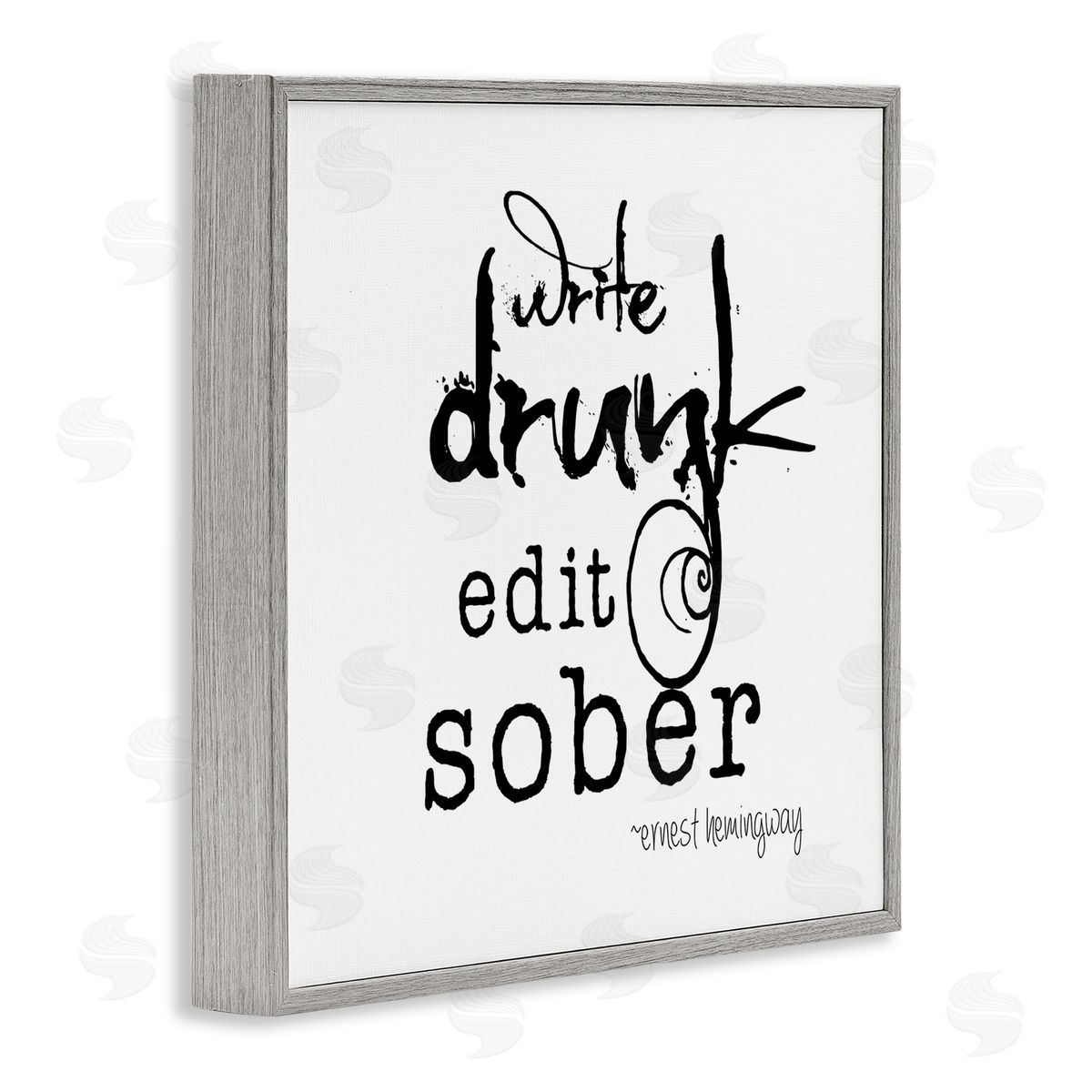 J. Weiss Write Drunk Edit Sober Bold Hemingway Quote  Gray Framed Glicee Wall Art Print