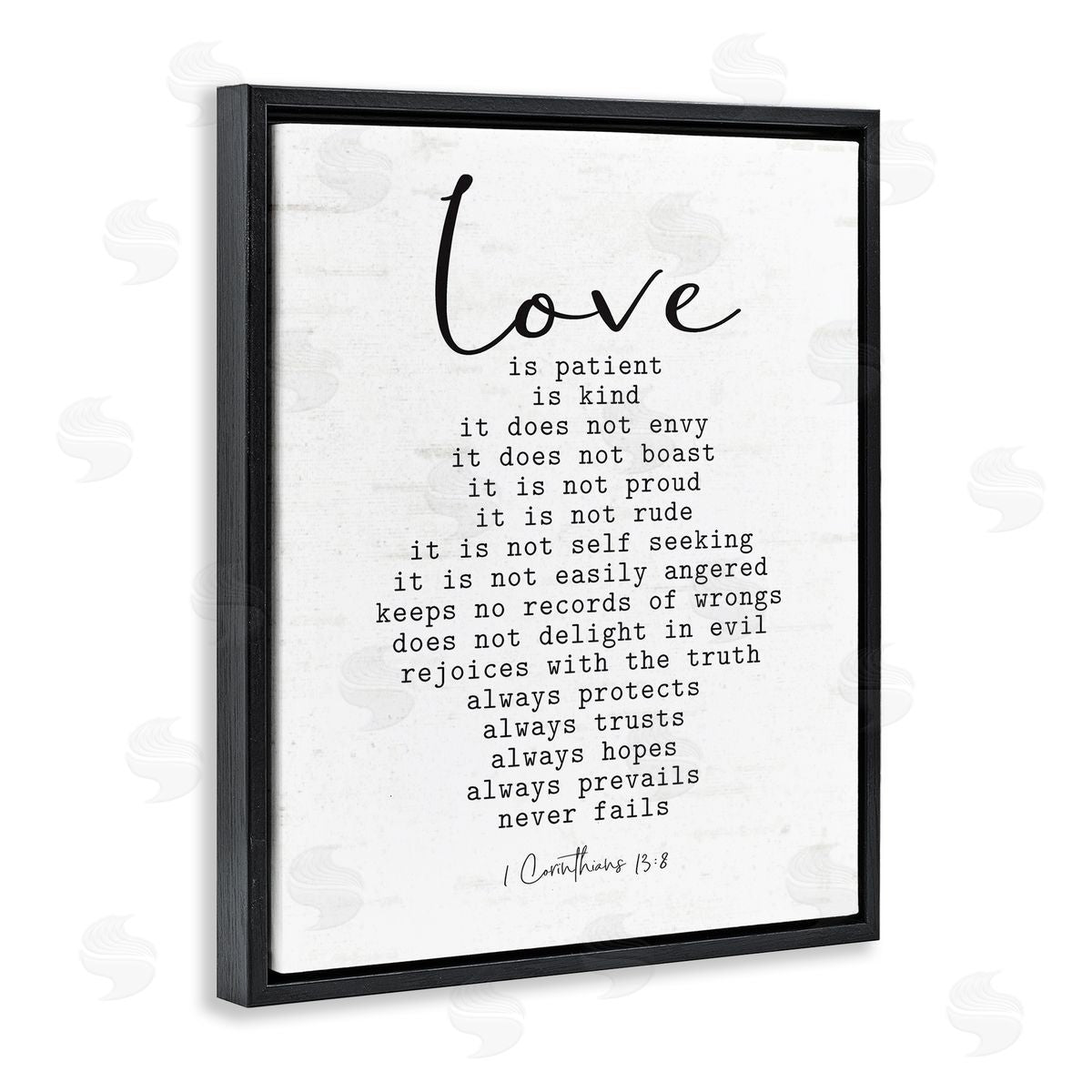 Lettered and Lined Love Is... Spiritual Scripture Inspirational Religious Sentiment Black Floating Frame Canvas Wall Art Print