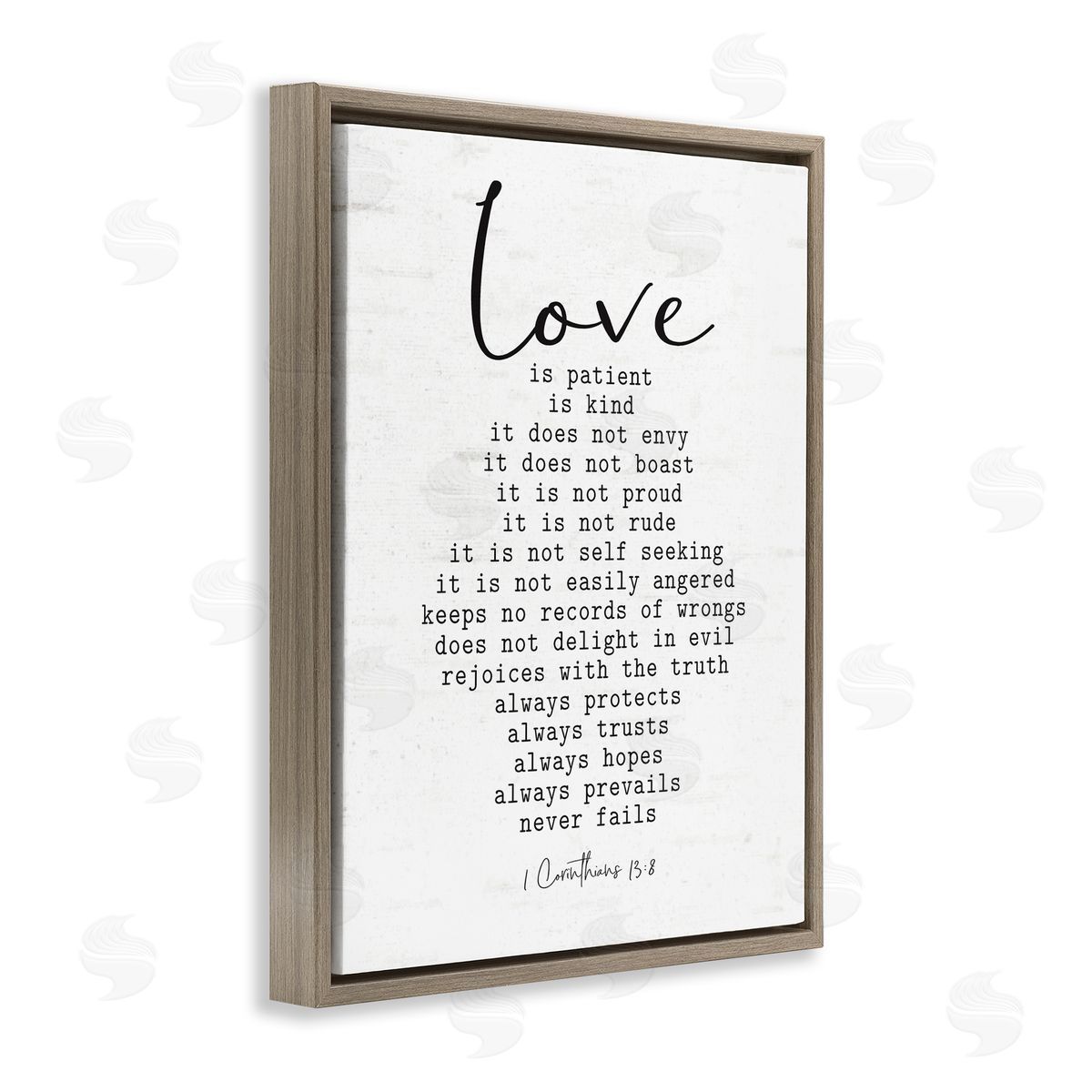 Lettered and Lined Love Is... Spiritual Scripture Inspirational Religious Sentiment Brown Floating Frame Canvas Wall Art Print