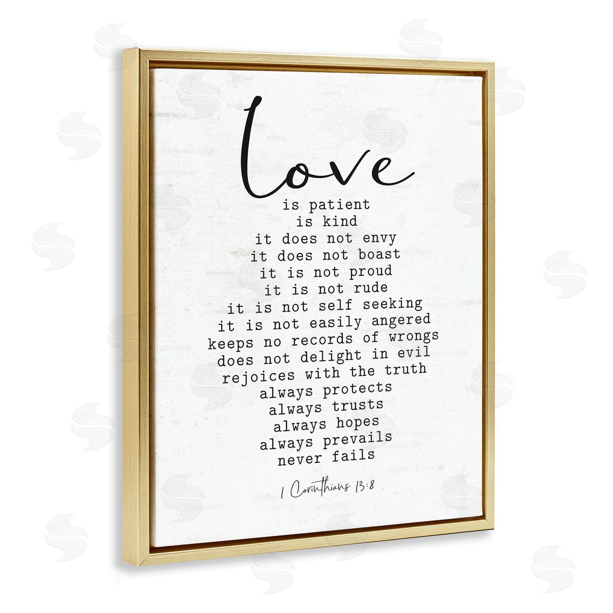 Lettered and Lined Love Is... Spiritual Scripture Inspirational Religious Sentiment Gold Floating Frame Canvas Wall Art Print