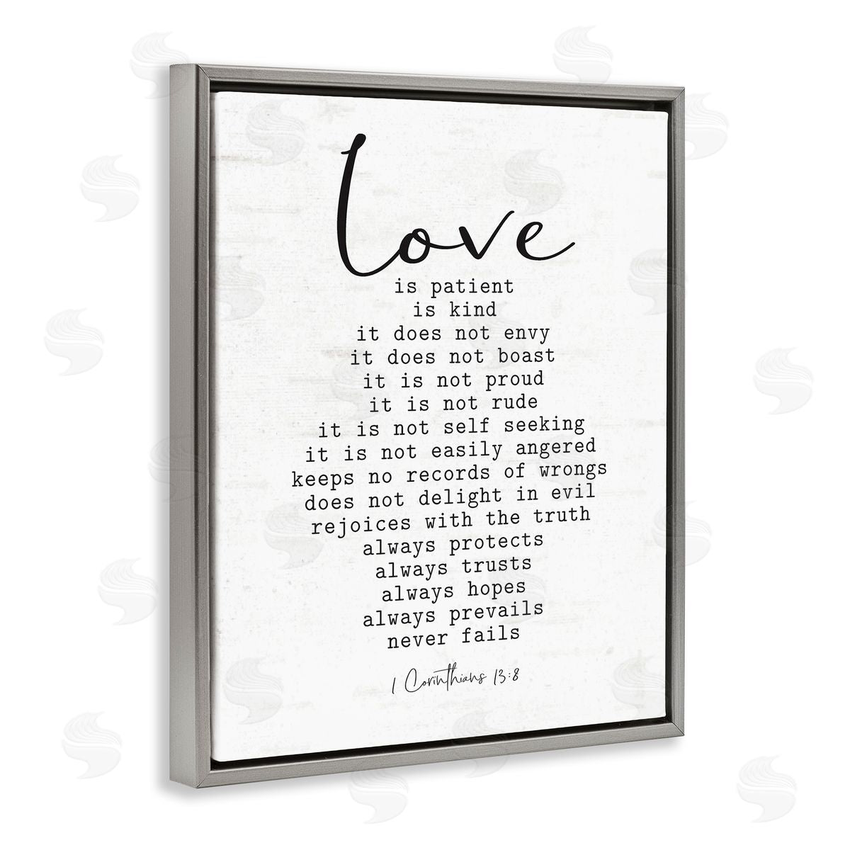 Lettered and Lined Love Is... Spiritual Scripture Inspirational Religious Sentiment Gray Floating Frame Canvas Wall Art Print