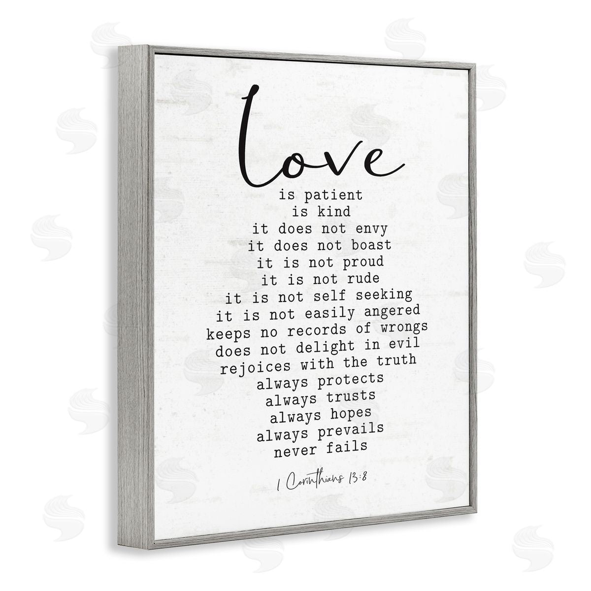 Lettered and Lined Love Is... Spiritual Scripture Inspirational Religious Sentiment Gray Framed Giclee Wall Art Print