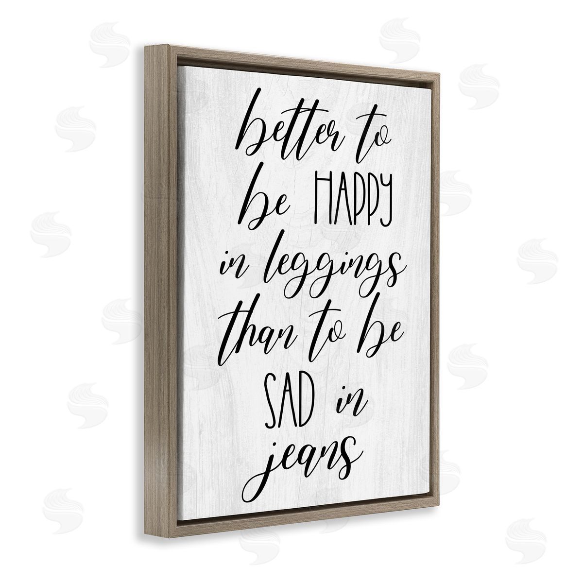 Stupell Studio Happy In Leggings Funny Fashion Calligraphy Saying Brown Floating Frame Canvas Wall Art Print