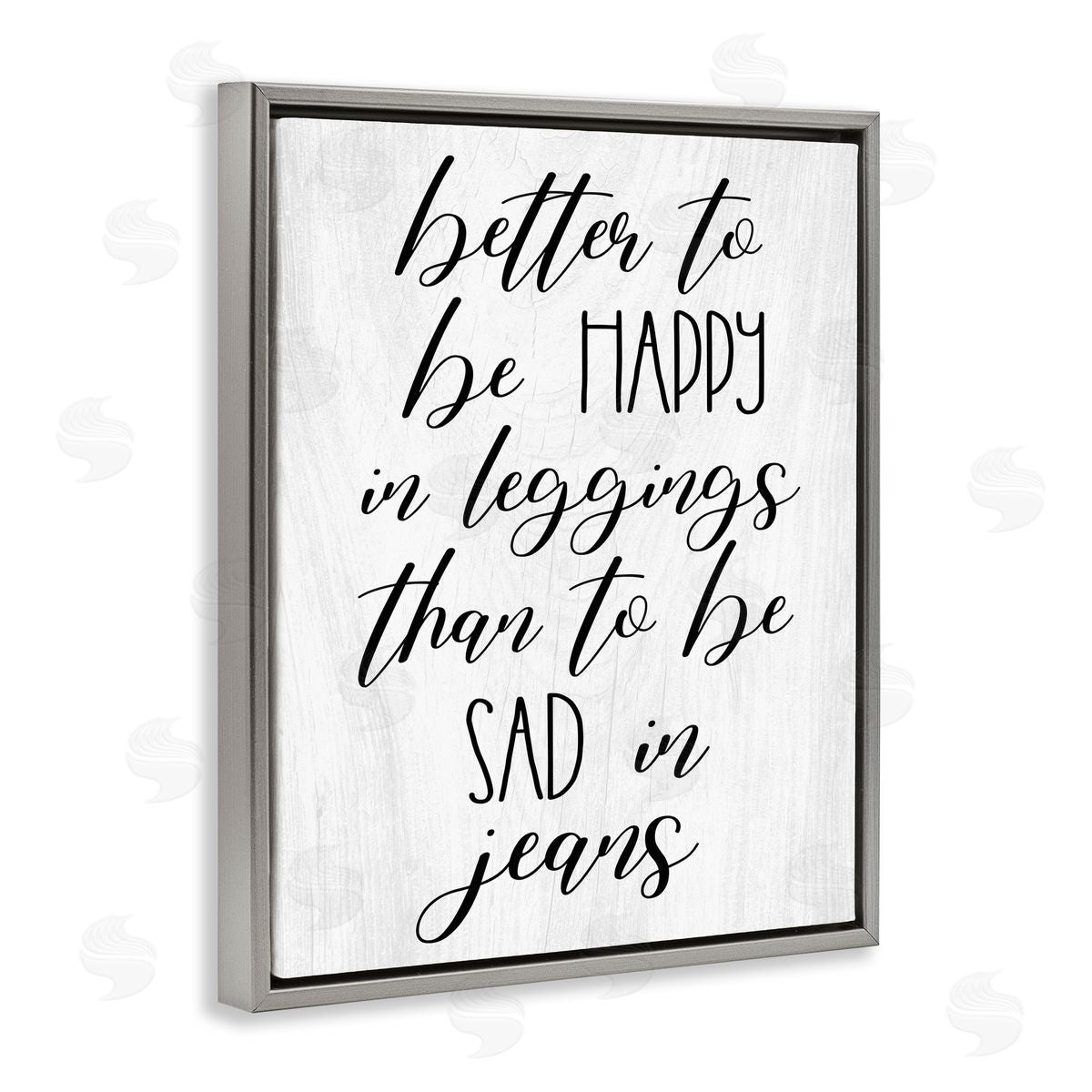 Stupell Studio Happy In Leggings Funny Fashion Calligraphy Saying Gray Floating Frame Canvas Wall Art Print