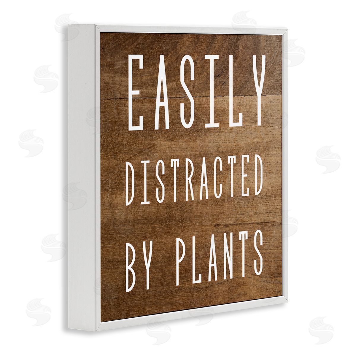 Stupell Studio Easily Distracted By Plants Rustic Plank Patterned Text White Framed Glicee Wall Art Print