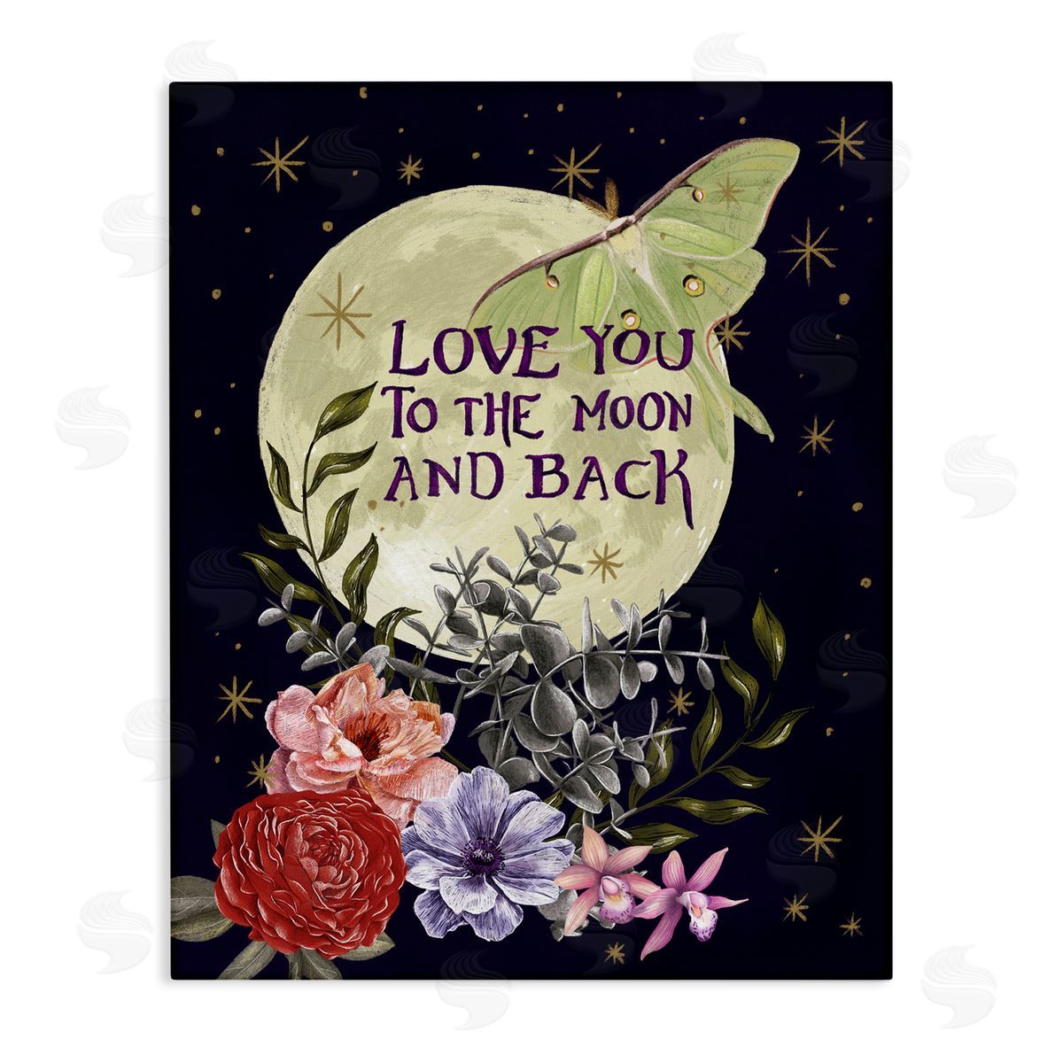 stupell industries Raquel Maciel | Love You Moonlit Night Sky Luna Moth Flowers Wall Art