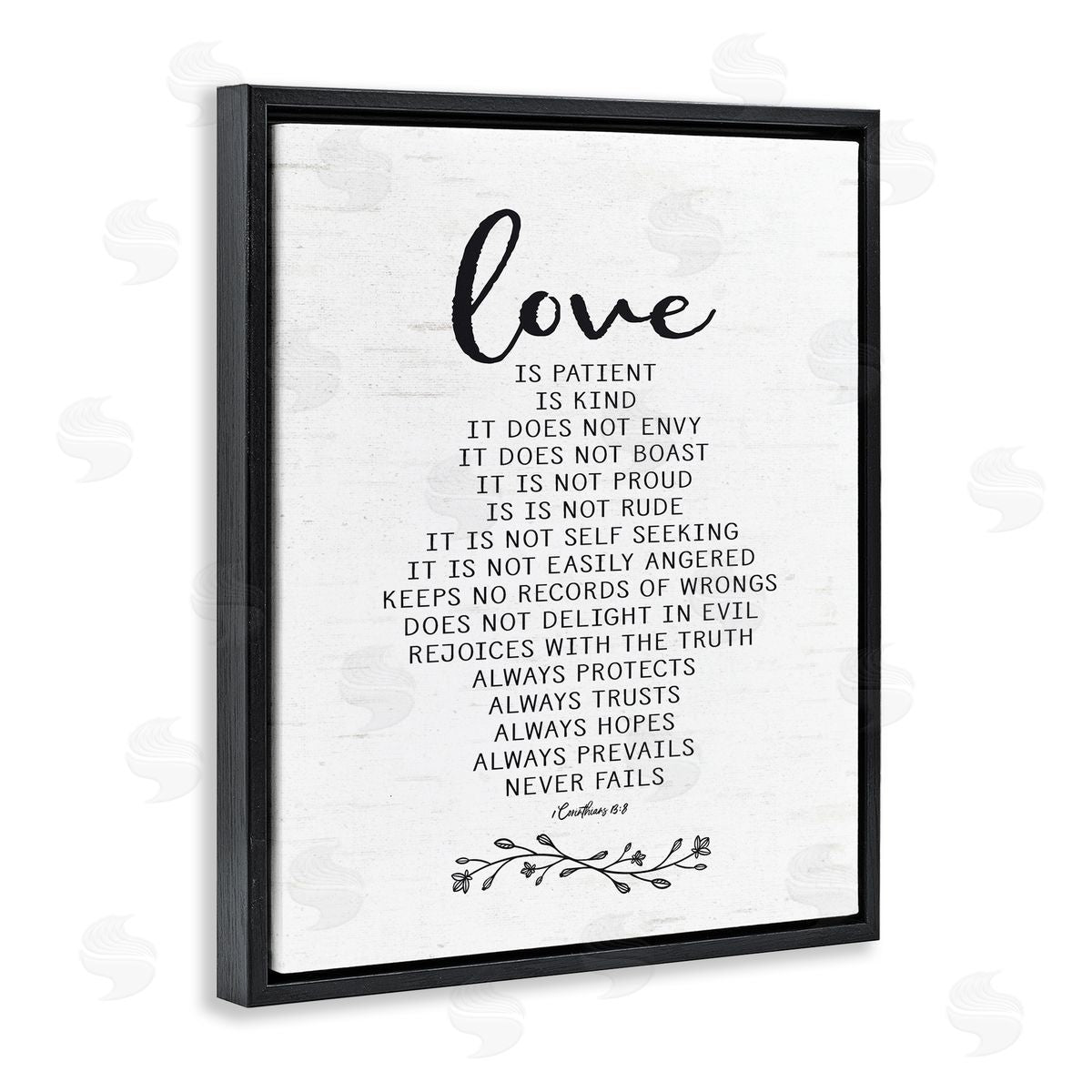 Lettered and Lined Love is.. Uplifting Heartfelt Quote Spiritual Scripture Black Floating Frame Canvas Wall Art Print