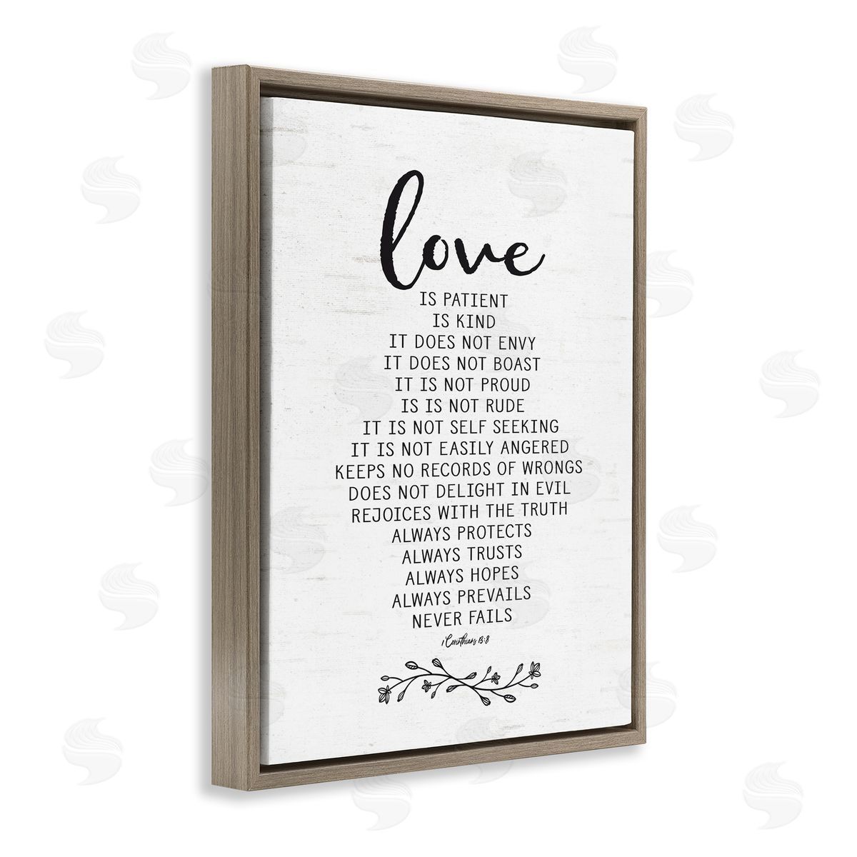 Lettered and Lined Love is.. Uplifting Heartfelt Quote Spiritual Scripture Brown Floating Frame Canvas Wall Art Print