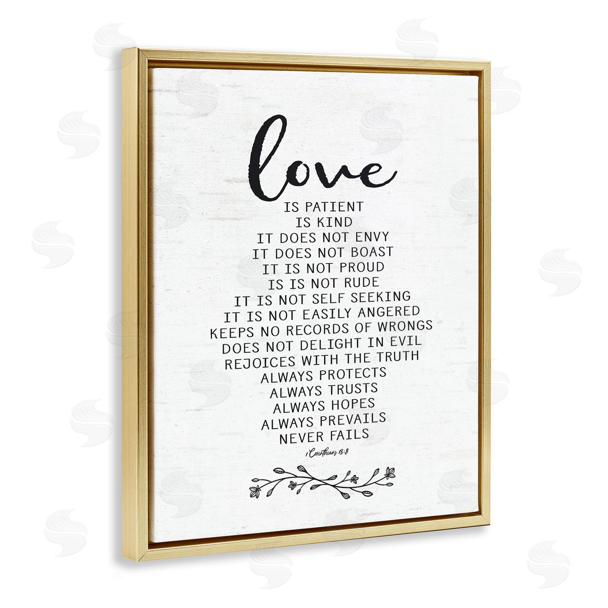 Lettered and Lined Love is.. Uplifting Heartfelt Quote Spiritual Scripture Gold Floating Frame Canvas Wall Art Print