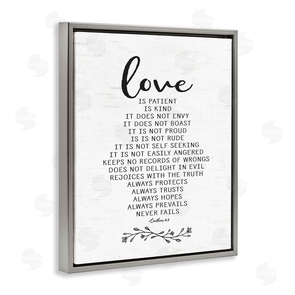 Lettered and Lined Love is.. Uplifting Heartfelt Quote Spiritual Scripture Gray Floating Frame Canvas Wall Art Print