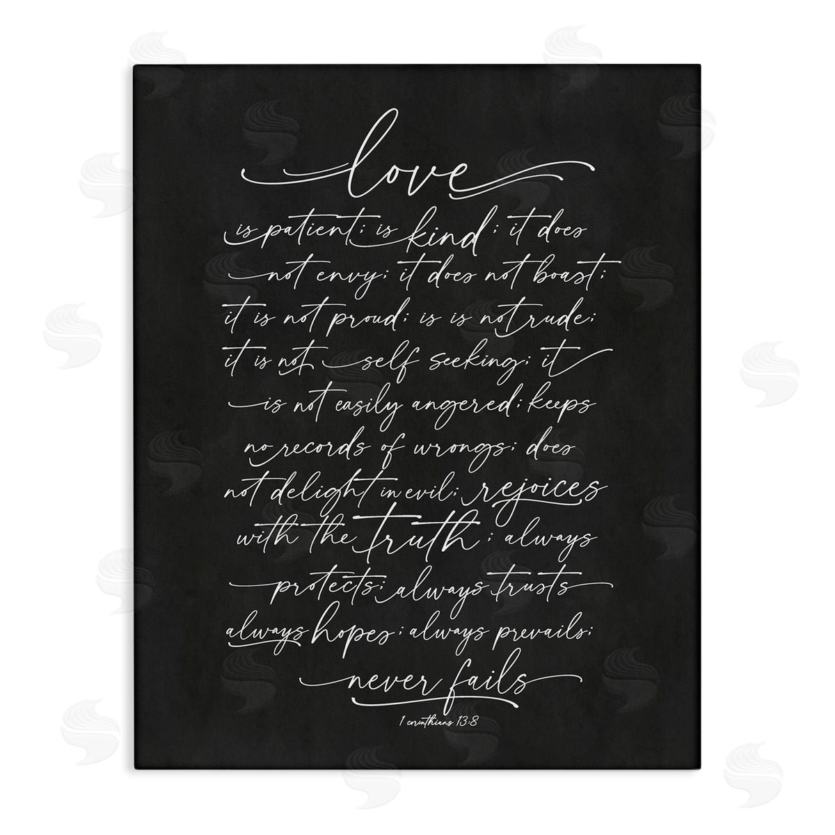 Lettered and Lined Uplifting Love Verse Religious Fancy Script Typography Stretched Canvas Wall Art Print