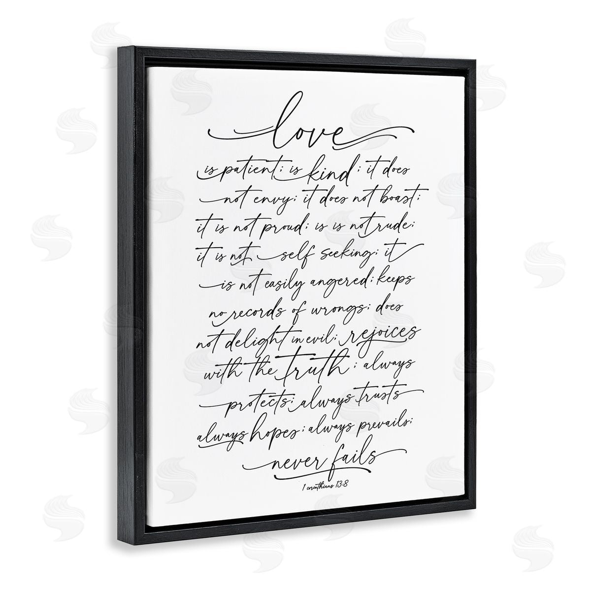 Lettered and Lined Heartfelt Love Is Quote Classy Cursive Typography Black Floating Frame Canvas Wall Art Print